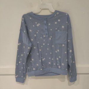 NWOT Splendid Womens Henley Long Sleeve Pajama Top Lounge Blue Size XL $45 YY025